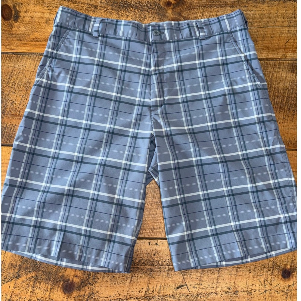 Nike‎ Golf Dri-Fit Mens Blue Gray Plaid Stretch Casual Athleisure Shorts Size 34